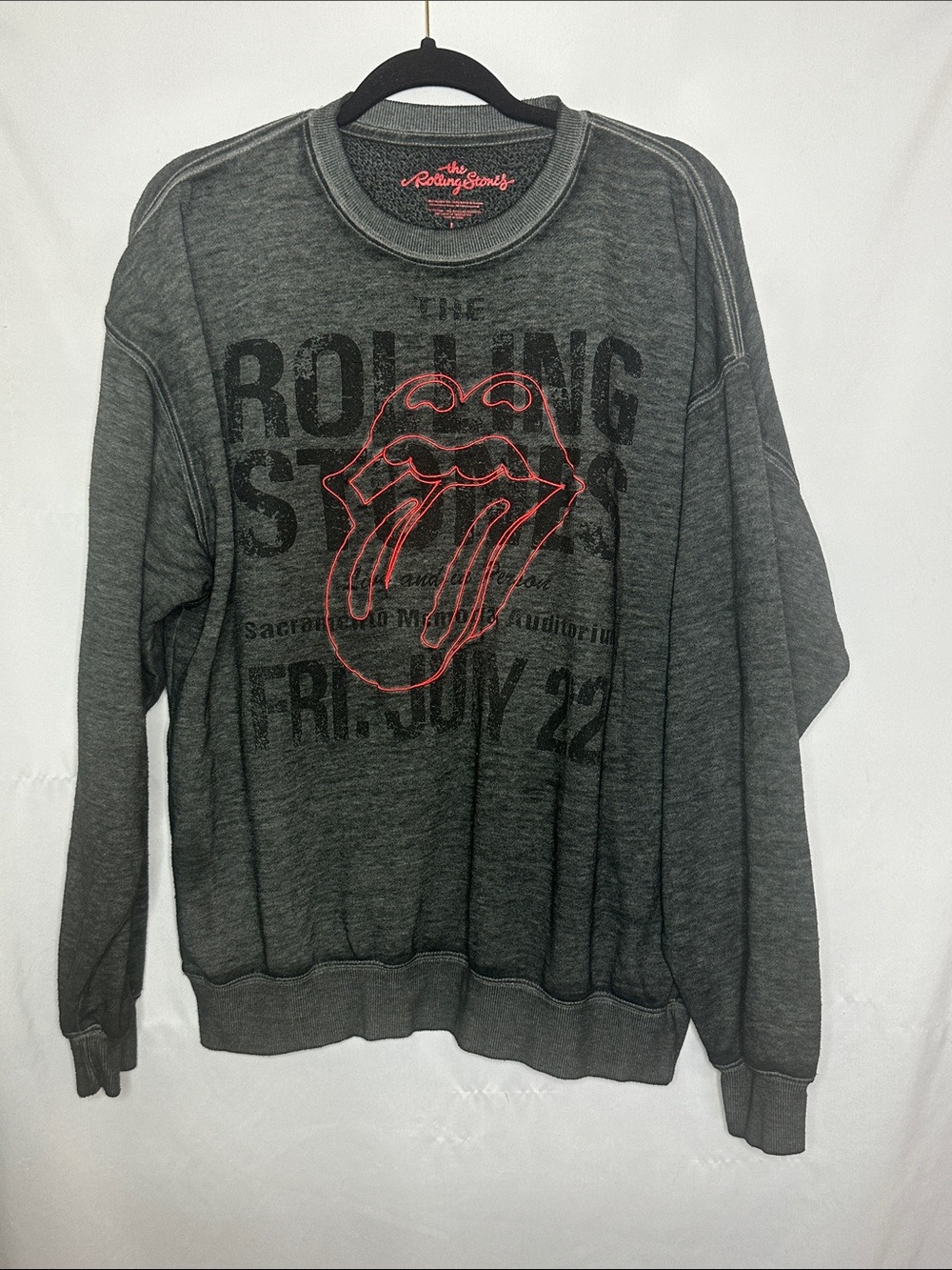 ROLLING STONES | Charcoal Crewneck Sweatshirt with Red Tongue Graphic
